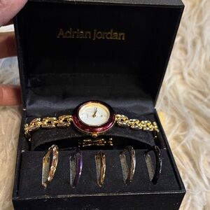 Adrian Jordan Gold and Red Women's Watch Set